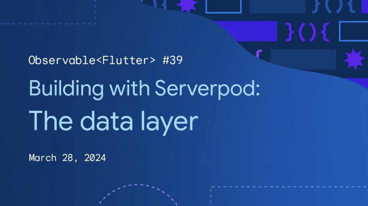 FlutterDev: Bring on the layers! 🍰

On this week’s #ObservableFlutter, @craig_labenz continues his full-stack Dart app by building a data layer with @ServerpodDev. 

Join LIVE tomorrow at 9am PT → goo.gle/3vBYahx