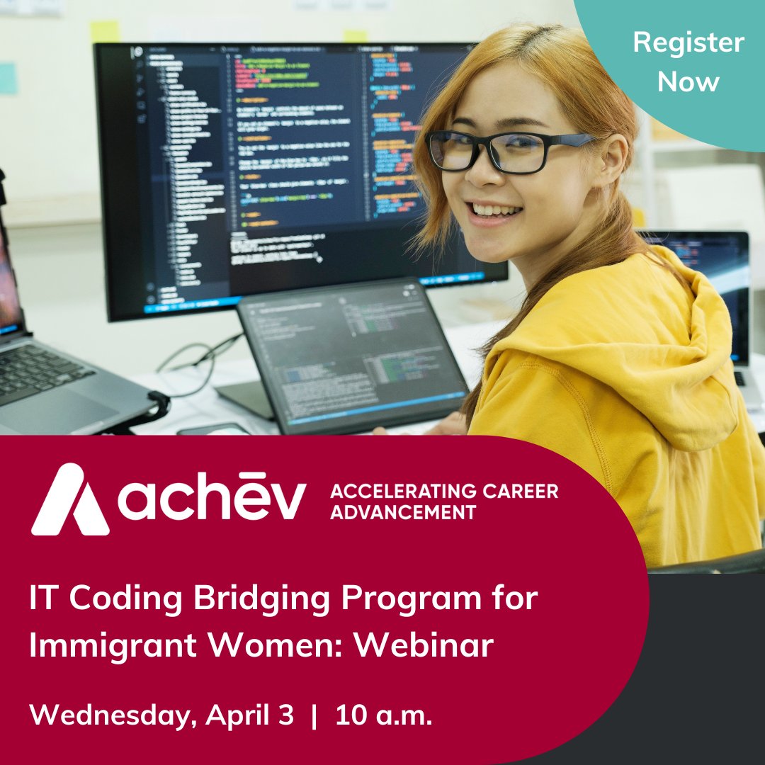 Are you a newcomer woman and want to gain in-demand skills in IT coding? Attend our free webinar on April 3 at 10 a.m. to learn about the Bridge for Immigrant Women Reskilling into IT Professions (C-Women) Program. Register now: bit.ly/3TL0DQa

#ITcareers #coding