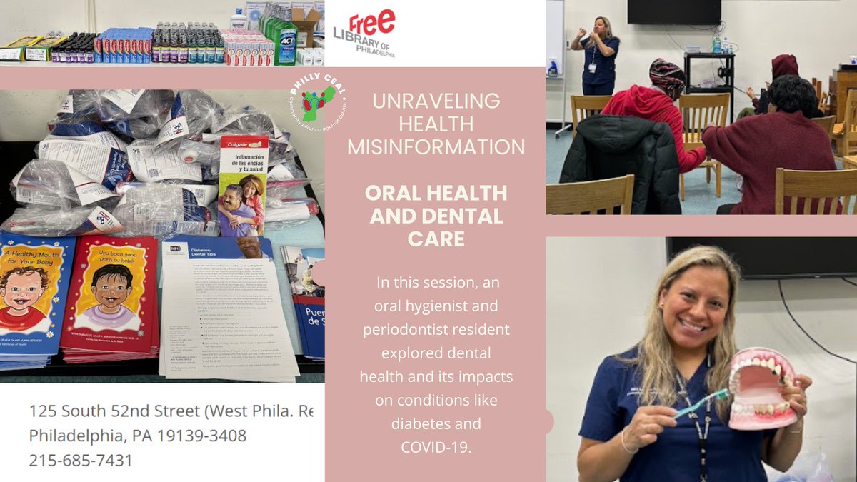 📅 Last month, the Lucien E. Blackwell Library hosted Unraveling Health Misinformation Series: Oral Health &amp; Dental Care.

In this session, an oral hygienist explored dental health and its impact on conditions like diabetes and COVID-19.
➡️libwww.freelibrary.org/calendar/event…