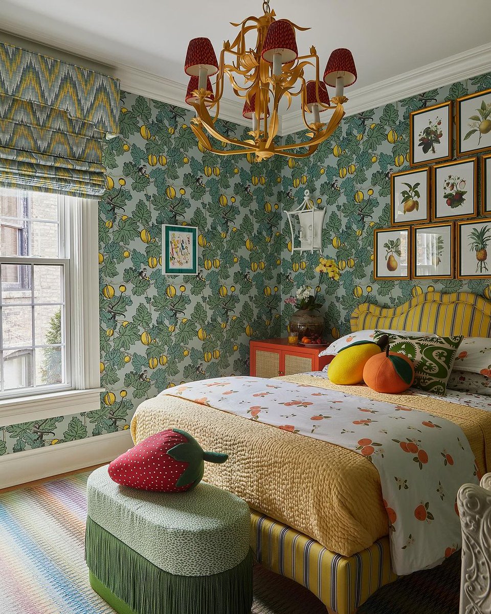 Unleash your imagination with the Wallcovering Collective. In this children's bedroom, Cole and Son Wallpapers' Frutto Proibito Wallcovering infuses a burst of charm. Designer: Crystal Blackshaw Interiors Photographer: Heather Talbert Styled by: Britt Sartin