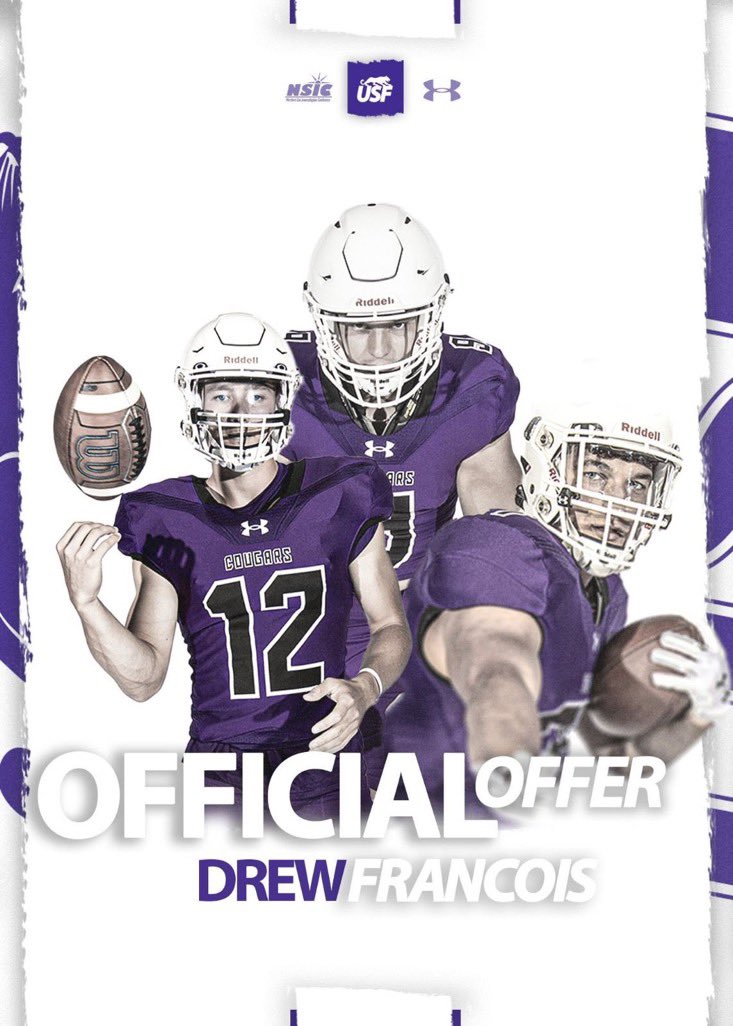 Drew Francois (@drew_francois25) on Twitter photo Excited to receive my first offer from The University of Sioux Falls!
<a href="/CoachCapitani/">Spencer Capitani</a> <a href="/USFCougarsFB/">USF Football</a> Excited to receive my first offer from The University of Sioux Falls!
<a href="/CoachCapitani/">Spencer Capitani</a> <a href="/USFCougarsFB/">USF Football</a>