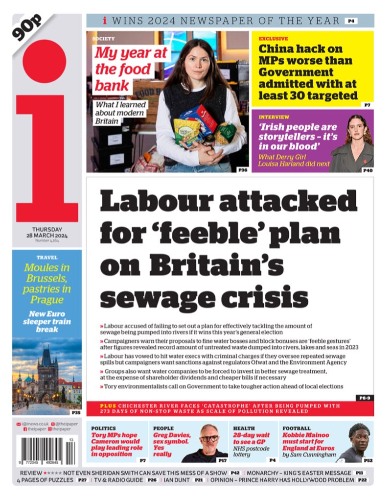 Introducing #TomorrowsPapersToday from: #i Labour attacked for feeble plan on Britain’s sewage crisis Check out tscnewschannel.com/the-press-room… for a full range of newspapers. Don't forget to support journalism #journorequest #newspaper #buyapaper #news #buyanewspaper