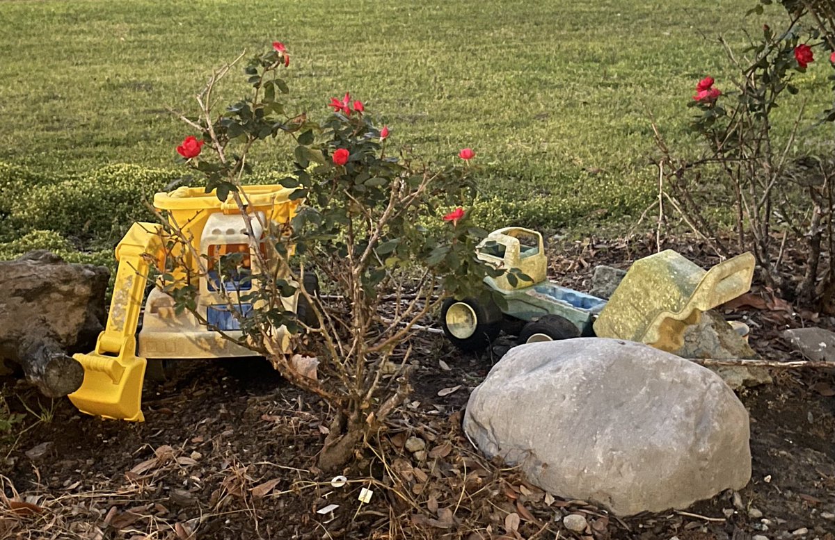 I keep adding toy tractors I find while thrifting to my parent’s landscaping. They’ve yet to say a word. 😝