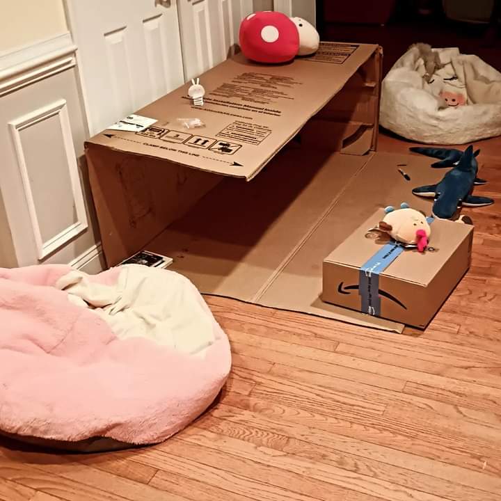 My kids built a homeless shelter for themselves... In our home. I used the #losangeles #filter for better accuracy. #privileged #kidsthesedays #LAcribs #minimalism with #beanbagchairs and #stuffies