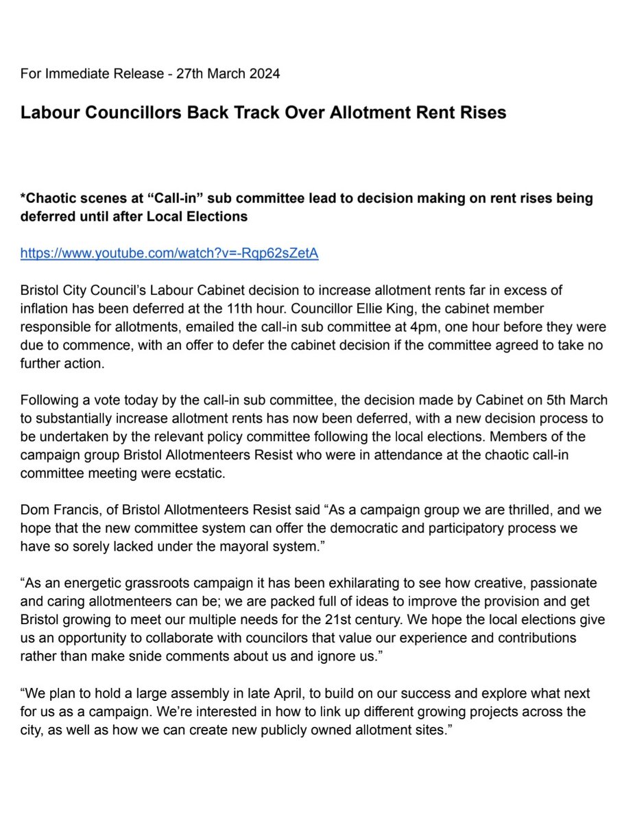 We won!! 

Thank you to everyone who has been involved in the campaign. 

#bristolallotmenteersresist