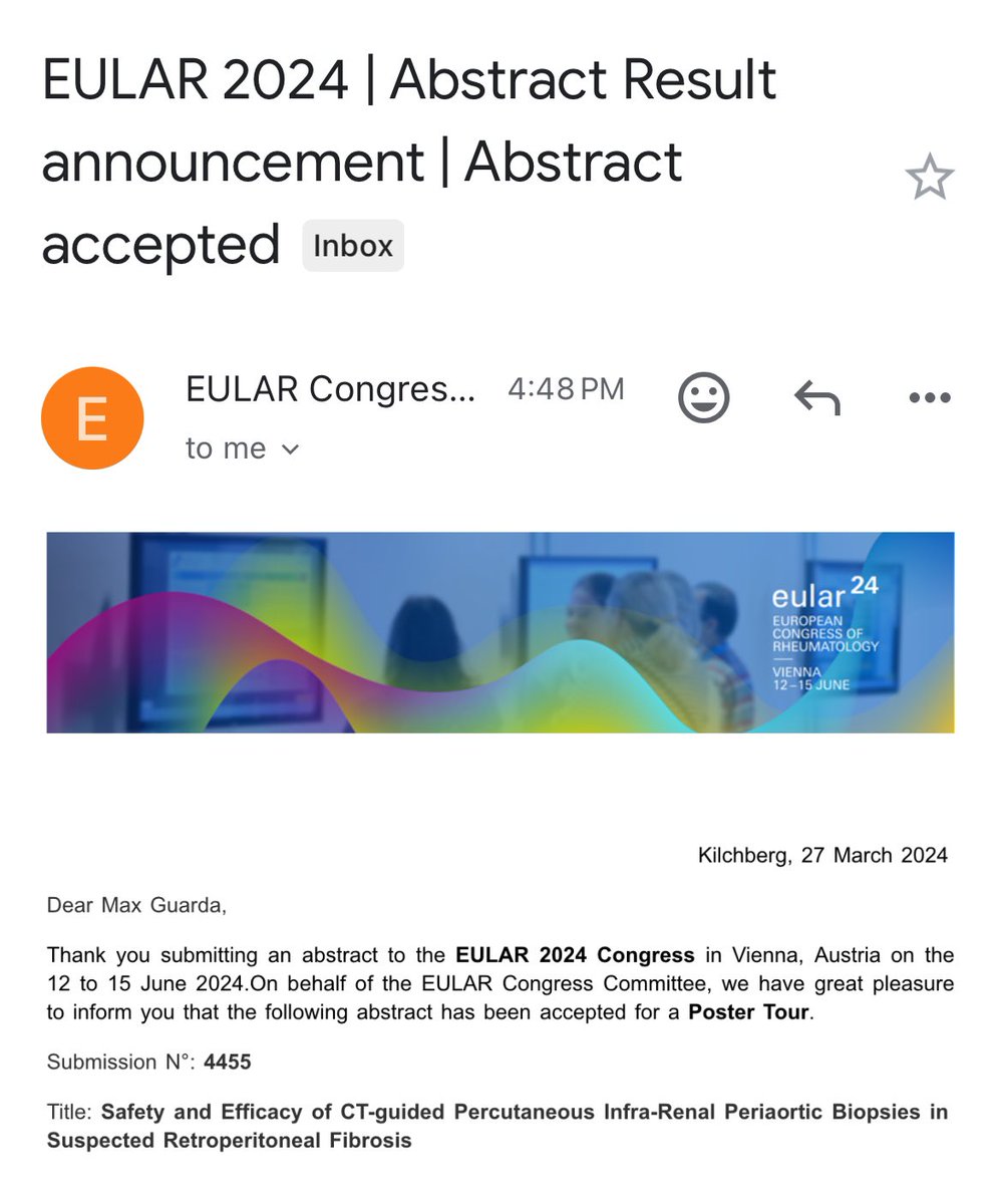 Happy to share that both our abstracts were accepted as part of the poster tour at #EULAR2024

See you in Vienna! 
@MayoClinic #Vasculitis