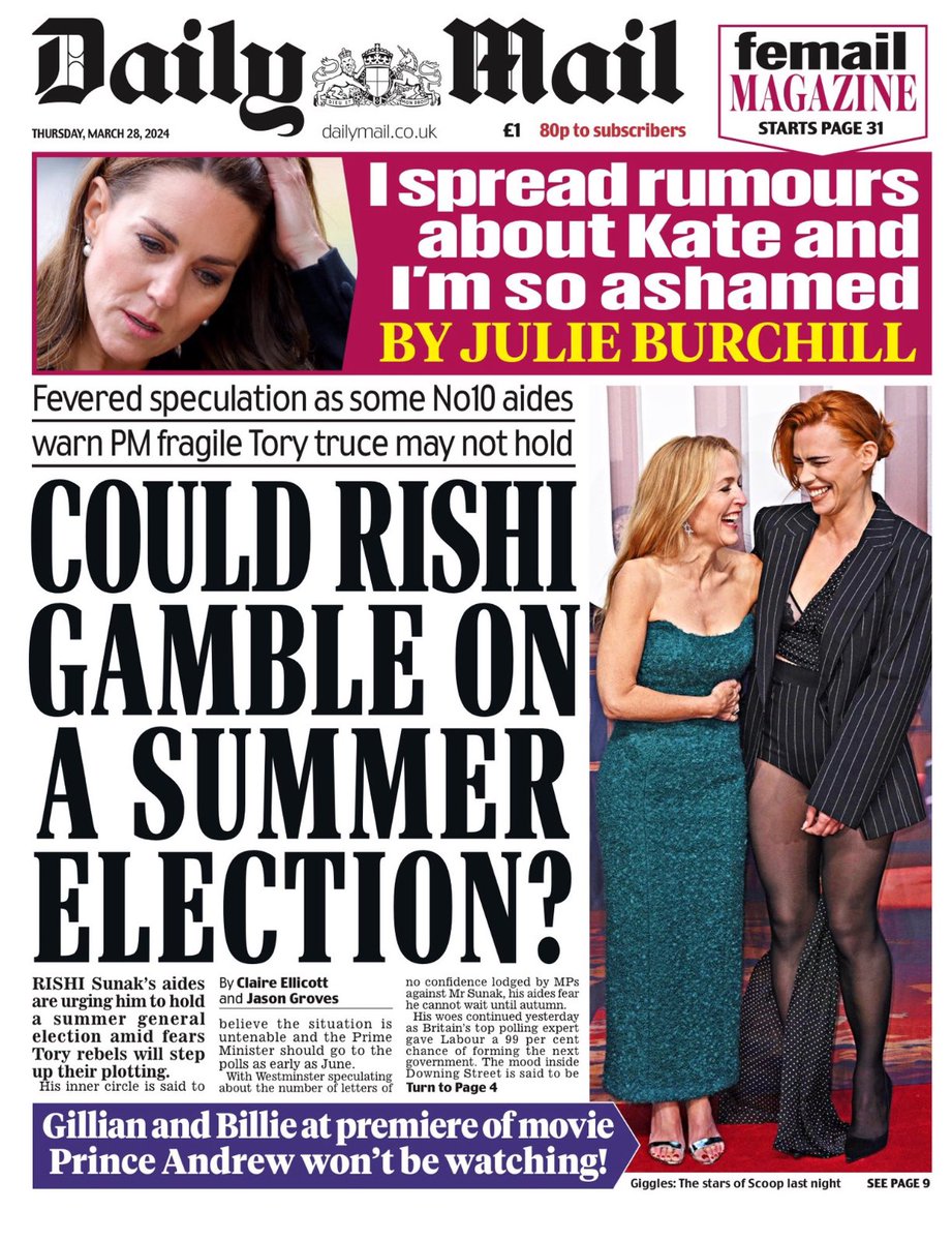 Introducing #TomorrowsPapersToday from: #DailyMail Could Rishi gamble on a summer election Check out tscnewschannel.com/the-press-room… for a full range of newspapers. Don't forget to support journalism #journorequest #newspaper #buyapaper #news #buyanewspaper