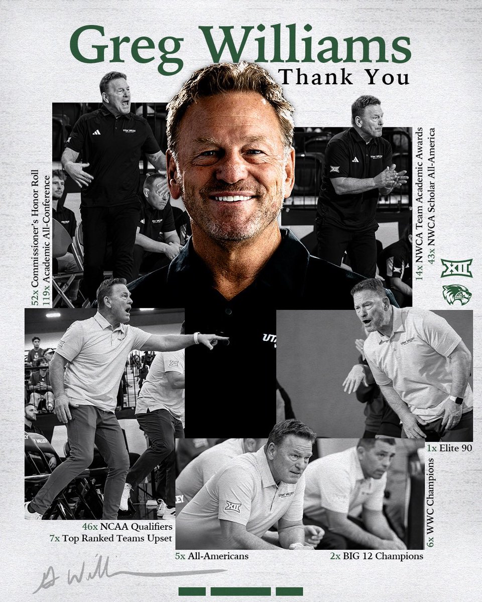 Once a Wolverine, always a Wolverine💚 Thank you coach Greg for the last 18 seasons! #GoUVU | #ValleyForged