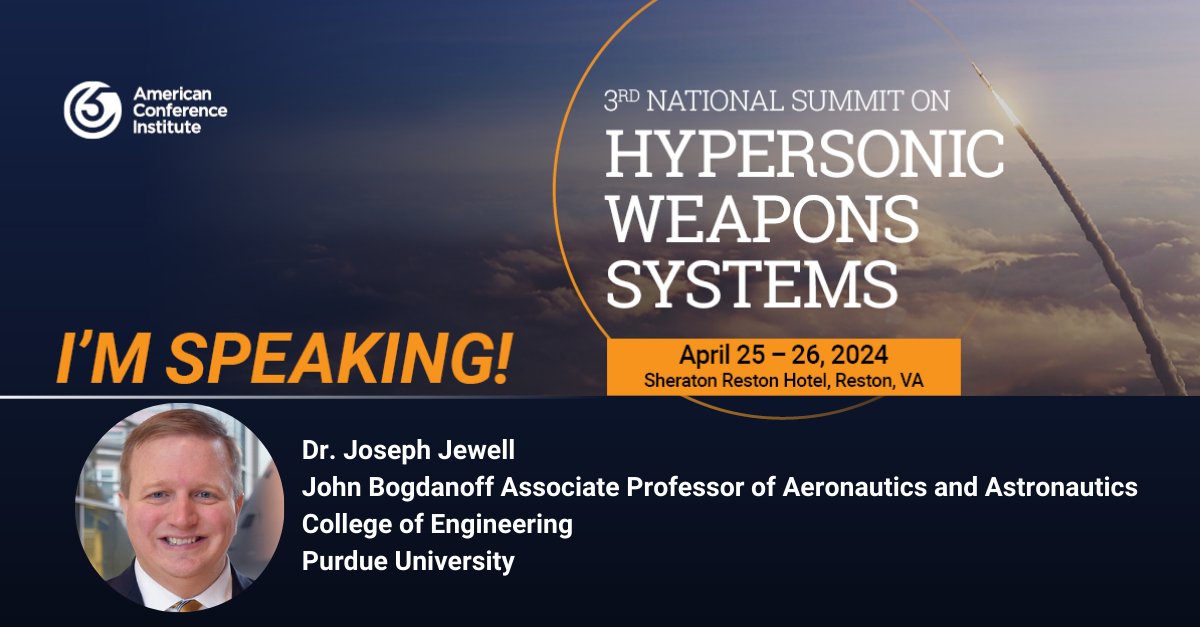 I’m looking forward to Guest Speaking at the April 25-26 “3rd Annual Hypersonic Weapons Systems Summit.” I will be sharing some of @LifeAtPurdue and @PARIPurdue's impressive wind tunnel capabilities that are relevant to this area! americanconference.com/hypersonic-tec…