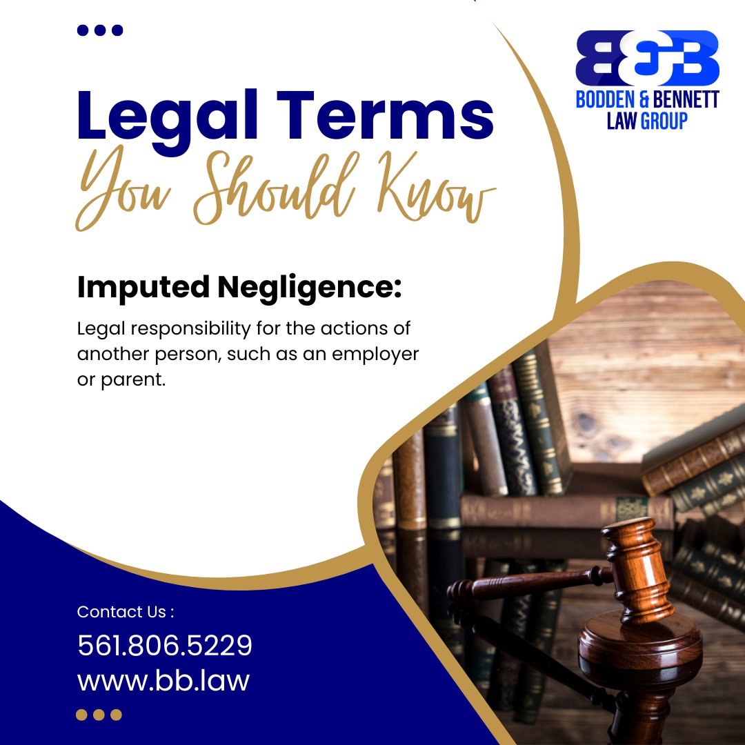 Imputed Negligence

Definition: Legal responsibility for the actions of another person, such as an employer or parent.

bb.law #BBLaw #legalterms #ImputedNegligence #autoaccident #personalinjury #slipandfall #truckaccidents #motorcycleaccidents #negligence