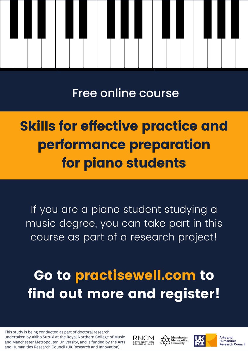 🎹 I'm looking for conservatoire/university #piano students to take part in an online course on effective practice and performance preparation as part of my PhD research @rncmlive. Please share with anyone who may be interested! More info at practisewell.com 🎵