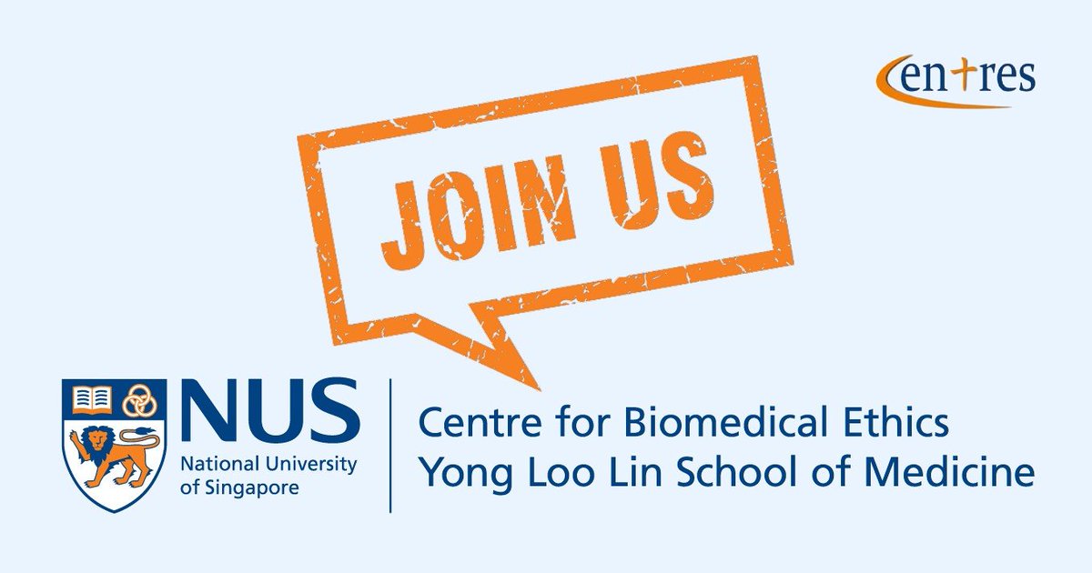 HIRING ➡️ 2 Research Fellows (PostDoc) on the CENTRES.sg project

RESEARCH ➡️ clinical &amp; research ethics, as well as evaluation of educational programmes and ethical guidelines

POSITION ➡️ 2 year, Singapore

INFO ➡️ careers.nus.edu.sg/NUS/job/YONG-L… .