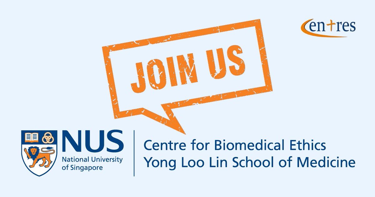 HIRING ➡️ 2 Research Fellows (PostDoc) on the CENTRES.sg project RESEARCH ➡️ clinical & research ethics, as well as evaluation of educational programmes and ethical guidelines POSITION ➡️ 2 year, Singapore INFO ➡️ careers.nus.edu.sg/NUS/job/YONG-L… .