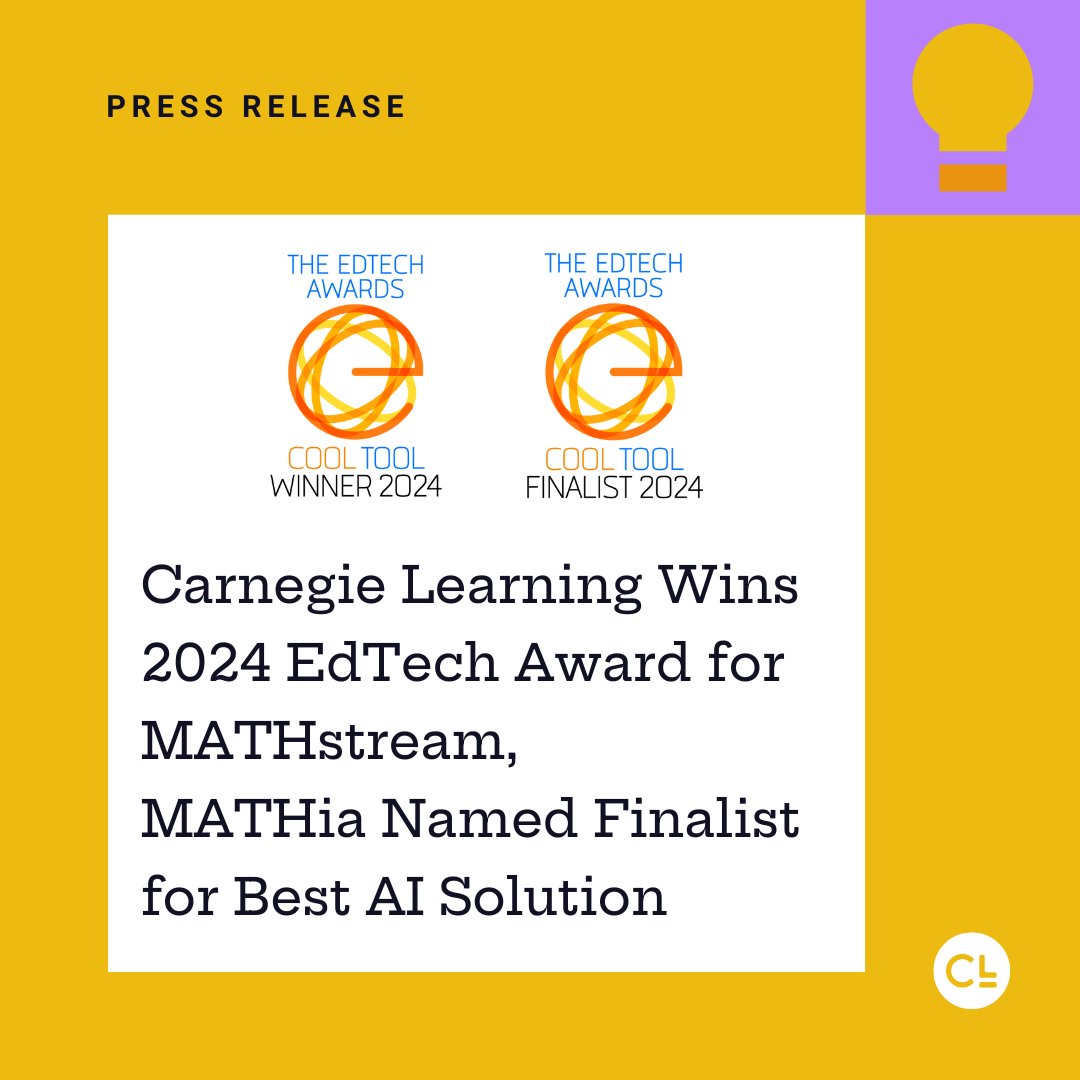 🏆 We’re thrilled that MATHstream won @edtechdigest's 2024 EdTech Award for Best Video-Based Learning Solution, and MATHia was named a finalist in their AI solution category. Here's to revolutionizing learning experiences for students all over the 🌎! 🔗 bwnews.pr/4abnytI