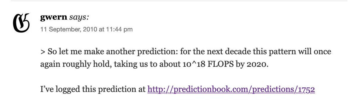 TIL: Gwern's been around intelligence predictions since 2010, with a bunch of the OGs

...no wonder they've managed to have some great insights about ML/deep learning/etc

(Screenshot from vetta.org/2009/12/tick-t…)