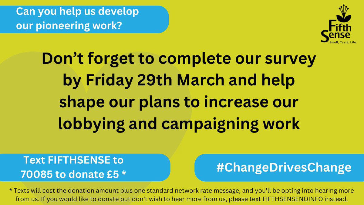 If you are affected by a smell or taste disorder we would really appreciate if you could spare five minutes to share your experiences of accessing specialist care. You can fill in the survey here: surveymonkey.com/r/N536F8D #ChangeDrivesChange