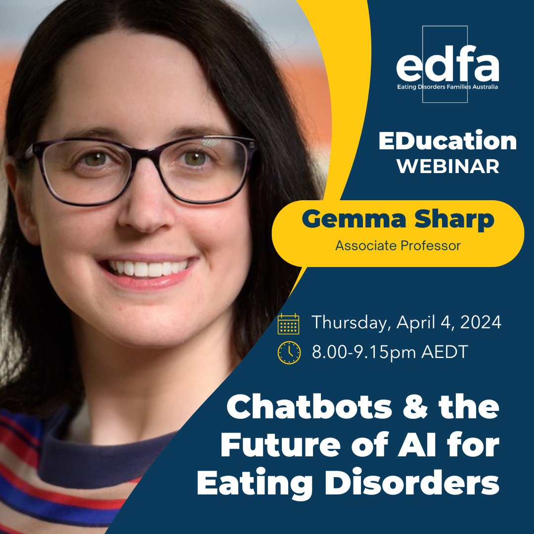 New webinar alert!
Please note this webinar is for current EDFA financial members only. Read more and register here: edfa.org.au/get-involved/e…

Become a member to join our webinar: edfa.org.au/become-a-membe… 

#EDucation #webinars #eatingdisordereducation #eatingdisordertreatment