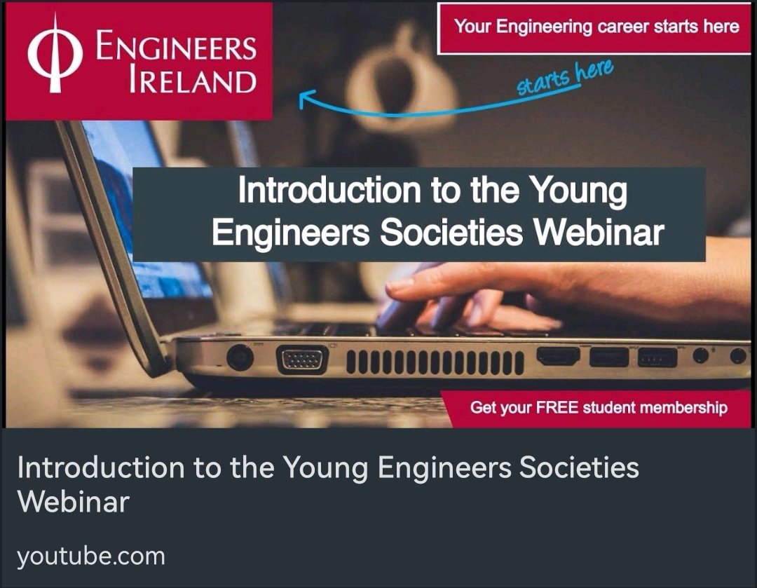 Last week the chairpersons of YES Dublin, YES Thomond, YES South-East and YES Cork took part in a Webinar introducing the Young Engineers Societies across Ireland. If you missed the webinar and would like to watch it click the link below! youtube.com/watch?v=uGvJ5o…