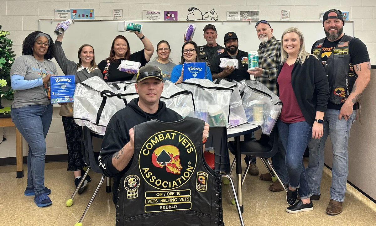 Combat Veterans MC Chapter 23-3 in San Antonio, TX donated to Lackland Elementary to support their mission of 'vets helping vets'. They value aiding the veteran/military community.