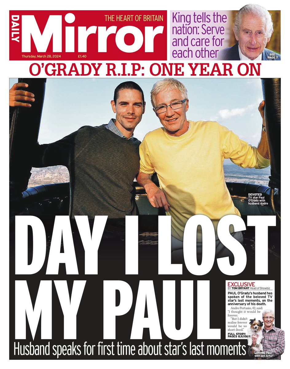 Thursday's front page: Day I lost my Paul 
mirror.co.uk/3am/celebrity-…

#TomorrowsPapersToday