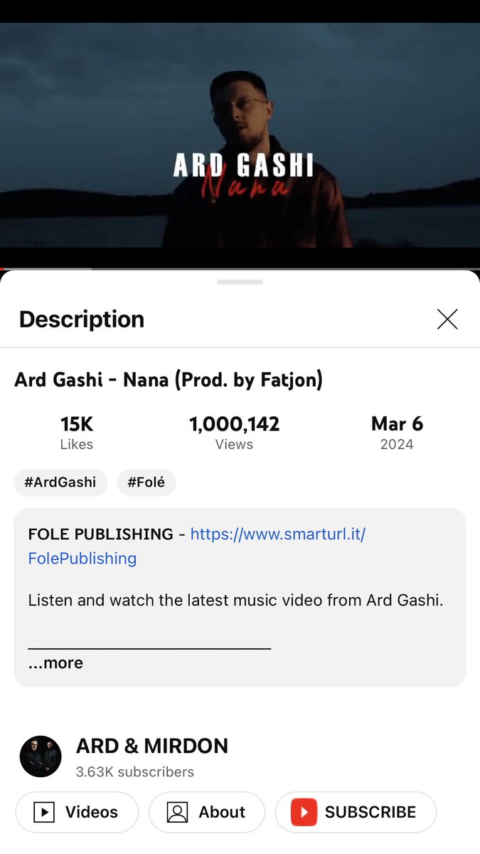 Yyaaaayyyy 1millyyyy 🎉🎉🎉😍😍😍 <a href="/TheArdGashi/">Ard Gashi</a> <a href="/MirdonPacolli/">Mirdon Pacolli</a> #ganxha