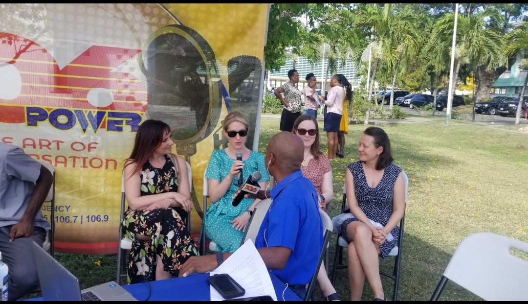 DrRodolico's tweet photo. More exciting work building collaborations between @UofGlasgow and @UWImona. We had the honour to be interviewed by @Power106fmJa supported by the UWI and Caribbean Centre for Educational Planning, talking about innovative pedagogies in HE #XRed #VR @Lavinia_Hirsu @claireldonald https://t.co/YjdfeXoAZ6