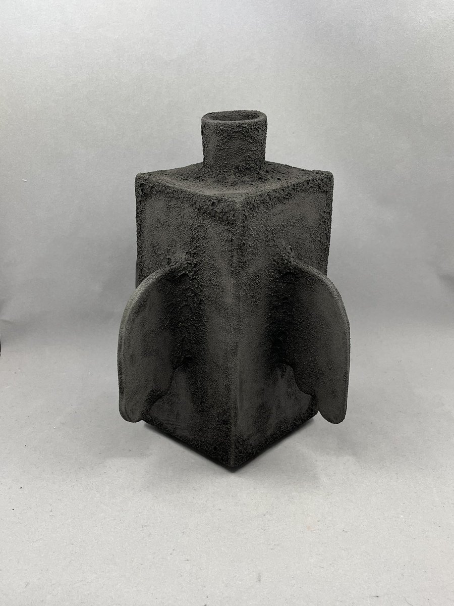 winged vessel, dark magma glaze on cone 6 stoneware available eventually, maybe FWA 🪽