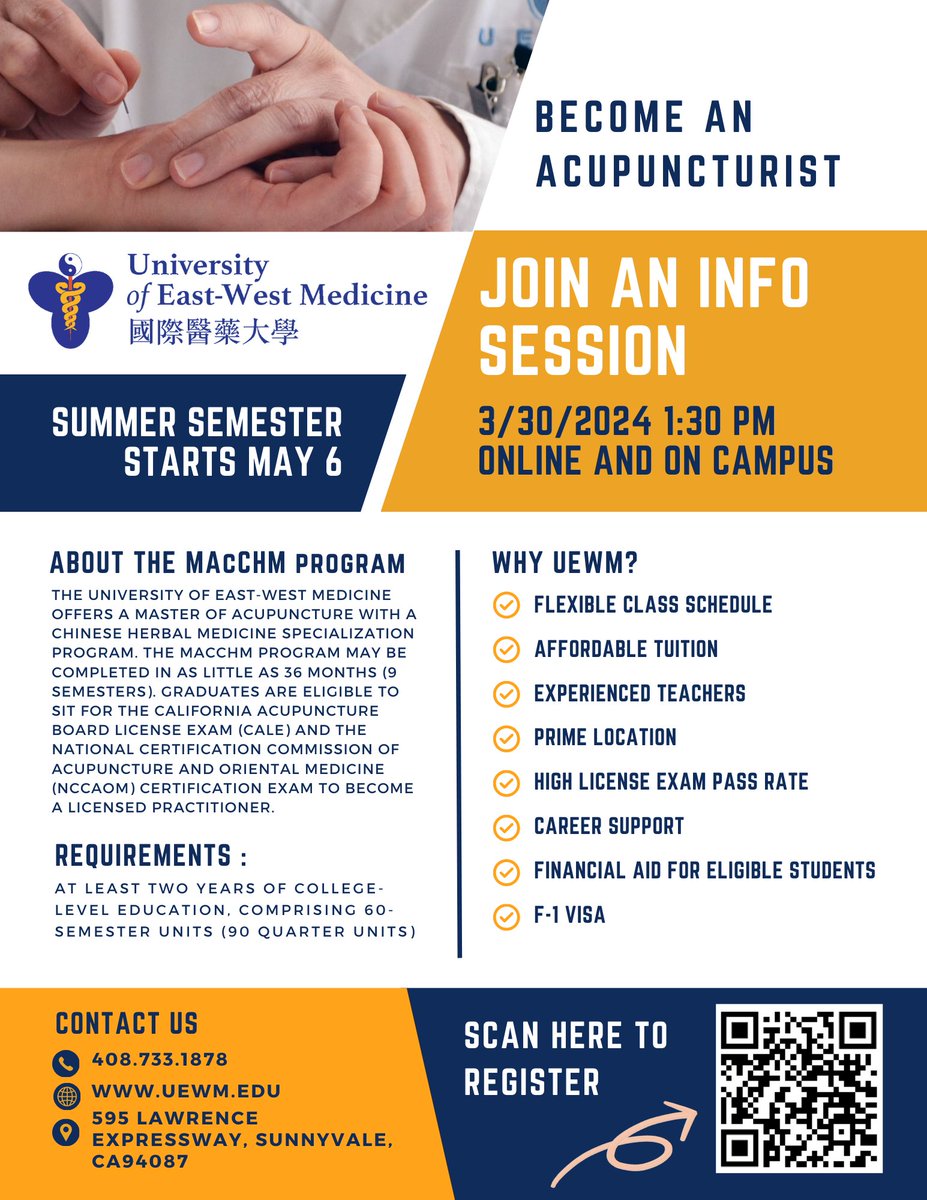 UEWM's tweet photo. Join us this Saturday to learn how to enroll in the Master of Acupuncture with a Chinese Herbal Medicine Specialization (MAcCHM) program. https://t.co/w4zBouVFOx