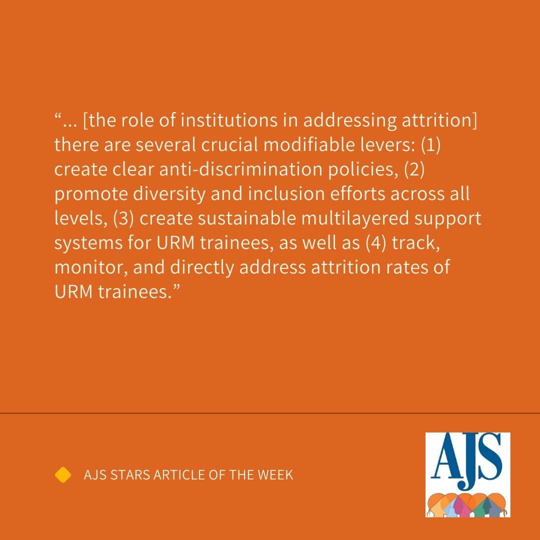 🌟#ArticleOfTheWeek🌟 'A framework to improve retention of Black surgical trainees: A Society of Black Academic Surgeons white paper' by Drs. @FemiSuraju, @DenisForetia, @mignoteyilmaMD, @DKhabeleMD, @TraumaDocSF, @erikaanewman 👀 doi.org/10.1016/j.amjs… 📚 @AmJSurgery