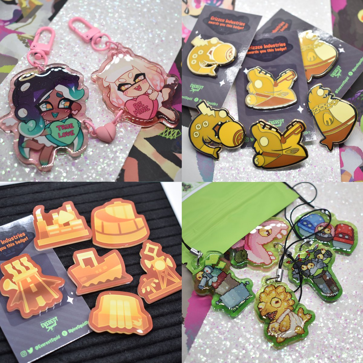 Sh0p update is LIVE!! Salmon Run: wave 2 m3rch is now available! We got king salmonid enamel pins, mystery bag salmonid boss keychains, linking heart Splatoon idol keychains, SR map acrylic pins + more!
🔗 to sh0p is in my bio and below!

RT’s greatly appreciated 💛