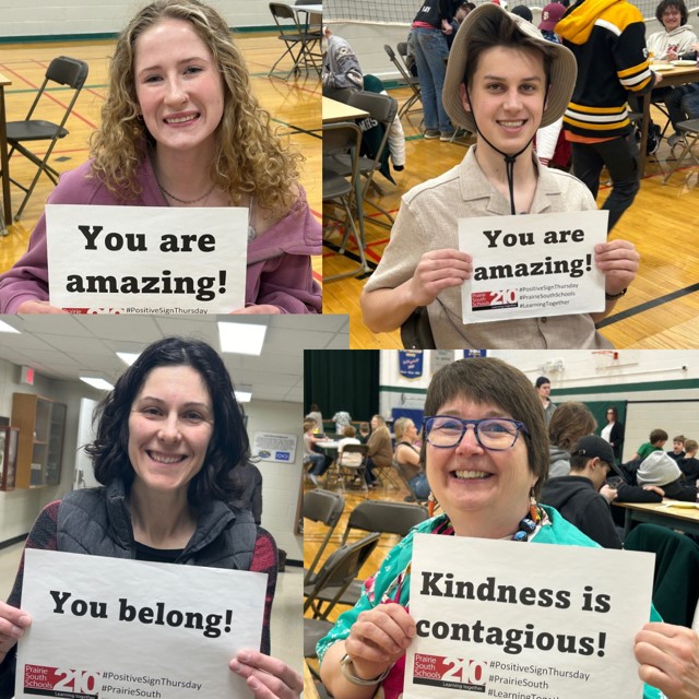 DustinSwanson's tweet image. It is the last #PositiveSignThursday of April in @PrairieSouth. You are amazing! Kindness is contagious, and you belong! Thank you to some of the students and staff at Mossbank School for getting involved this week. #PrairieSouth