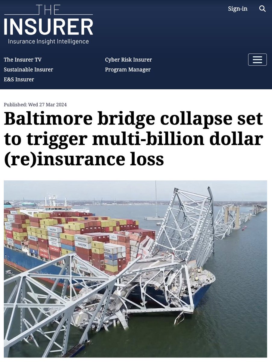 The Baltimore bridge collapse is one of the largest maritime reinsurance claims of all time