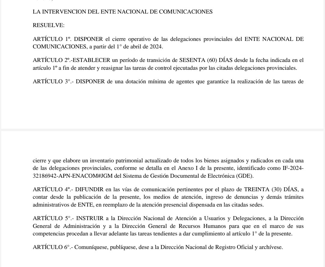 Lamento profundamente la decisión de la intervención del <a href="/ENACOMArgentina/">ENACOM</a> de cerrar las delegaciones provinciales.
Una medida poco federal que acentúa el centralismo y sólo facilita el crecimiento de la brecha digital en la Argentina profunda.
Toda mi solidaridad con los