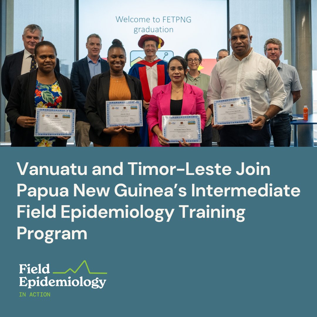 Earlier this year four fellows from #Vanuatu & #TimorLeste graduated from #PNG's FETPNG program. This intensive, intervention-based training equips them to tackle #PublicHealth challenges in their home countries. Read more here: fieldepiinaction.com/stories/vanuat… #FieldEpidemiology #FETP