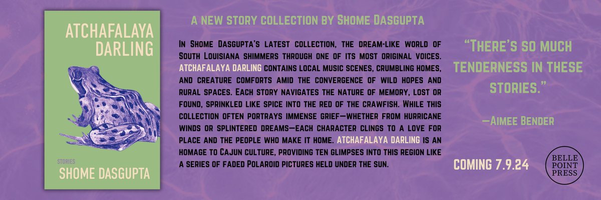 I’m so excited about this collection of stories! My homage to Louisiana—Acadiana. Street cricket, bread pudding, a kid who tumbles around in a dryer kept in the backyard, Shaq quoting poetry at a crawfish restaurant, & more! Available for pre-order: bellepointpress.com/products/atcha…!💛💜💚