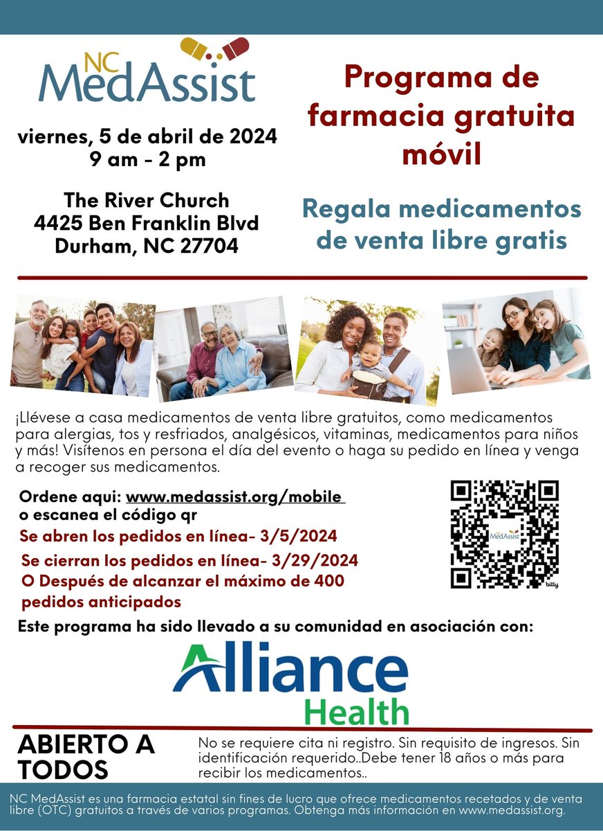 NC MedAssist Programa de farmacia gratuita revistalatinanc.com/2024/03/27/nc-… via @REVISTA LATINA @Alliancebhc