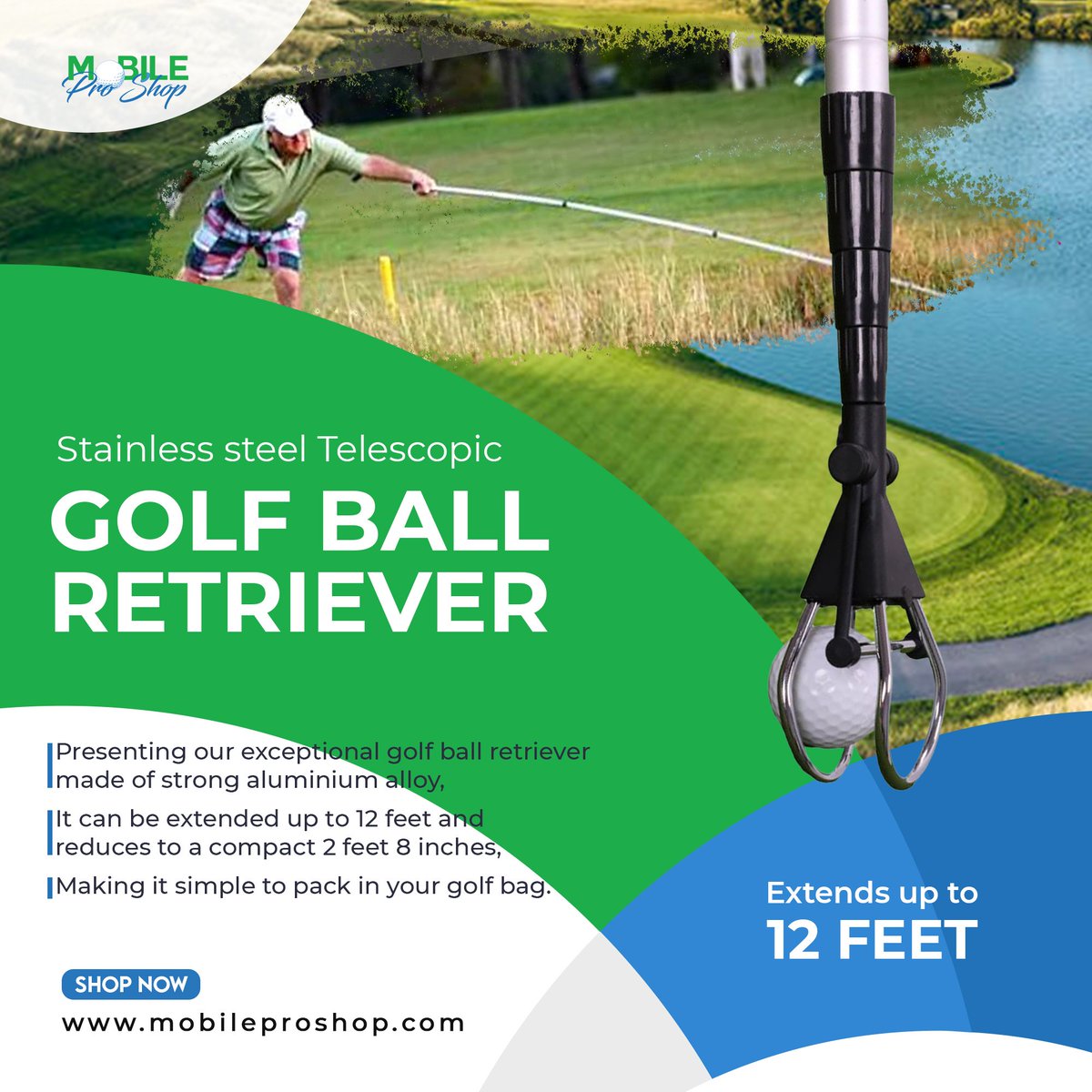 Golf Ball Retriever Stainless steel  Telescopic , Golf Ball Pick Up Retriever Extends up to 12 feet by Mobile Pro Shop!

#MobileProShop #GolfBallRetriever #GolfAccessories #GolfEssentials #GolfGear #GolfEquipment #TelescopicRetriever #AluminumAlloy #CompactDesign #Convenient