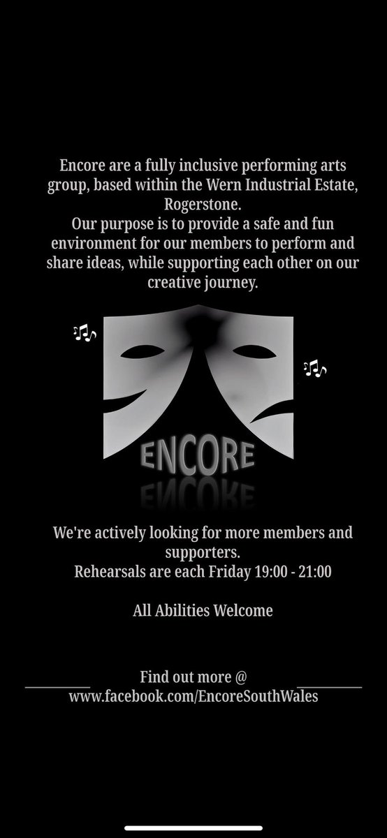 Happy World Theatre Day! If you’re looking for somewhere to ‘tread the boards’ locally, new theatre group Encore (Rogerstone) are seeking new members. A welcoming, inclusive groups for all abilities (age 10 and up). See facebook.com/EncoreSouthWal… #theatre