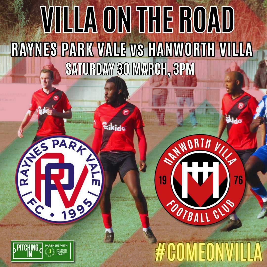 Saturday 30 March 3pm. Looking forward to this one. We're on the road to face high-flying Raynes Park Vale. Both clubs are going into this with three wins in a row - something's got to give. You're gonna wanna be there. 🔵🔴#comeonvilla @RPVFC @IsthmianLeague @FWPIsthmnOneSC