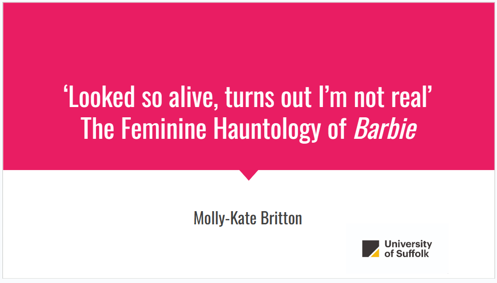 MollyKateBritt1's tweet photo. Had such a great time talking to @PopcultureUne about 'The Feminine Hauntology of Barbie' and Derrida's always already absent-present! Thanks so much to the organisers for making the event so special and my fellow panellists for such engaging conversation! https://t.co/jhGC6vboQZ