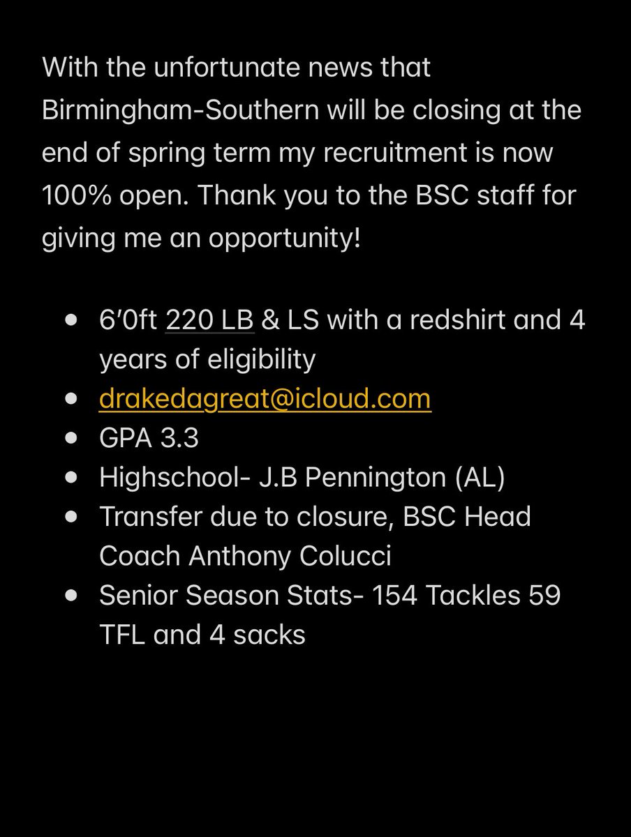 drake_sanderson's tweet photo. Recruitment 💯% open 4 years of eligibility and a redshirt year positions LB and LS❗️ https://t.co/SvWqDKhGu8 @CoachRudyG @CoachHolmes_OL @oc7888 @CoachSiwicki @CoachMoody56 @CoachKMK2 @CoachAcciani @Calhoun__23 @RTS_9 @CoachLA73 @devinbice88 @cfelus @DM_Thornton12 @Coach_D_ https://t.co/qJJtY90qru