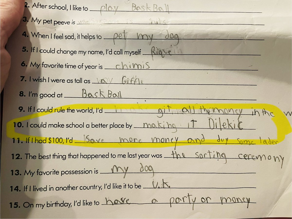 Memories from my son’s elementary school years… “I could make school a better place by…  ‘making it Dilekic’ ” 
🥹❤️  #SayDyslexia