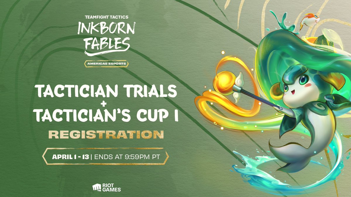 Heed the call to adventure! Registration for the Tactician Trials + Tactician's Cup I is NOW OPEN until April 13th at 9:59PM PT! Register here ⬇️ riot.com/3x6ksZe