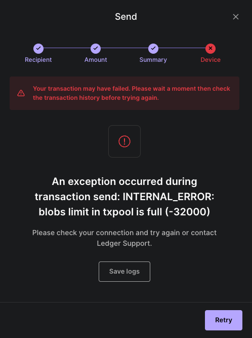 🚨 Attention ETH users 🚨 Sending ETH or adding an ETH account in Ledger Live may result in the following error message: If you're faced with this error, you can securely connect your Ledger to Rabby to manage your ETH account until we get this patched up. Detailed instructions…