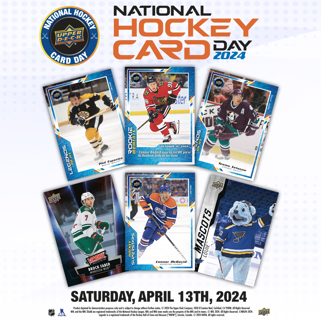 Mark your calendars! National Hockey Card Day is back on April 13. Get a FREE pack of NHL trading cards at your local participating retailer. bit.ly/3TyUHIB