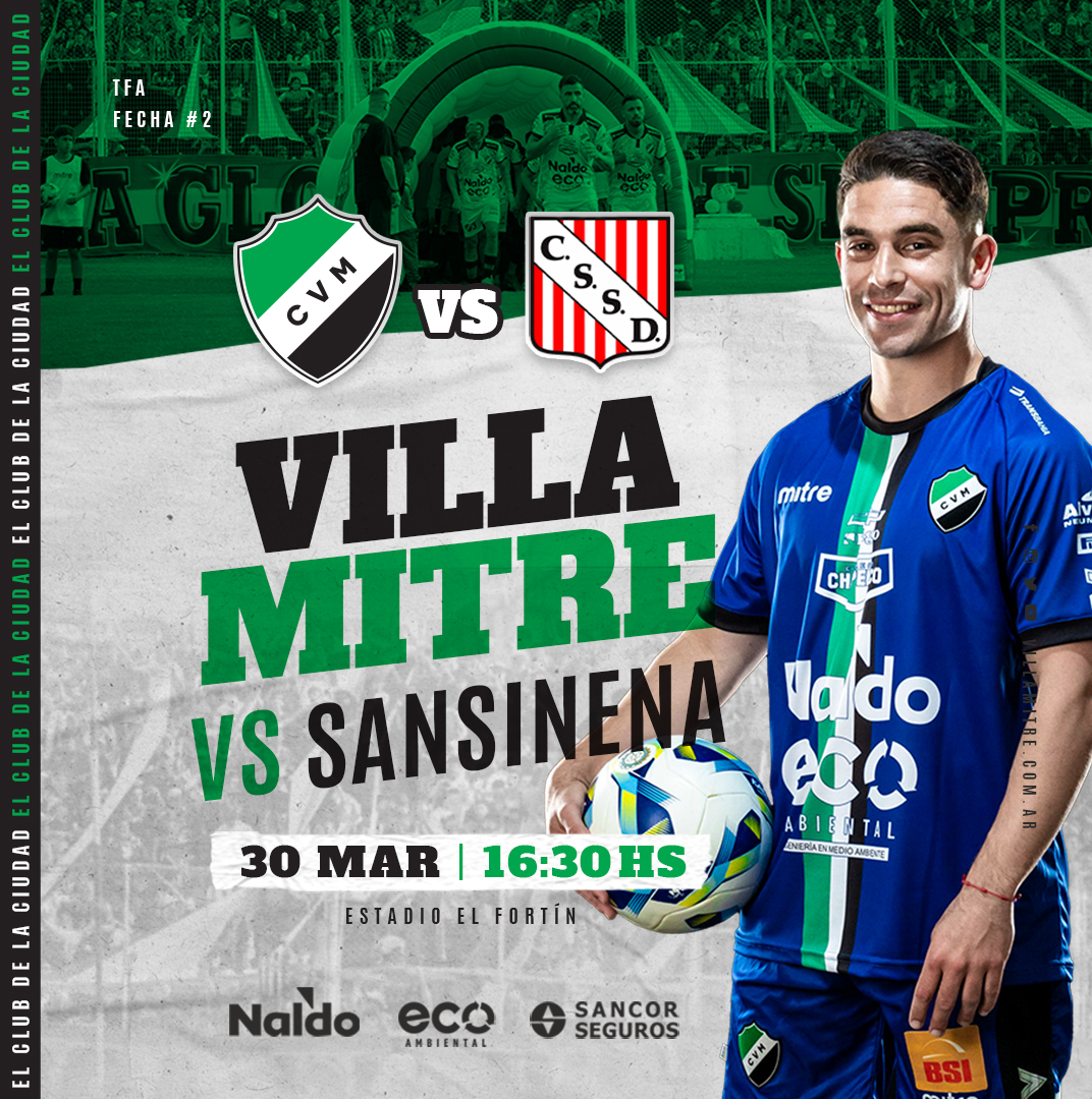 #Fútbol | ⚽️ #TFA
🔜 La segunda fecha, también es en casa! 
Nos vemos en el fortín.

📆 Fecha #2 | TFA
🆚 Sansinena
📌 Sábado 30/03
⏰ 16.30 Hs
🏟 El Fortín
👤 Diego Novelli
📺 bit.ly/streamingCVM

#ElClubDeLaCiudad 🇦🇪
