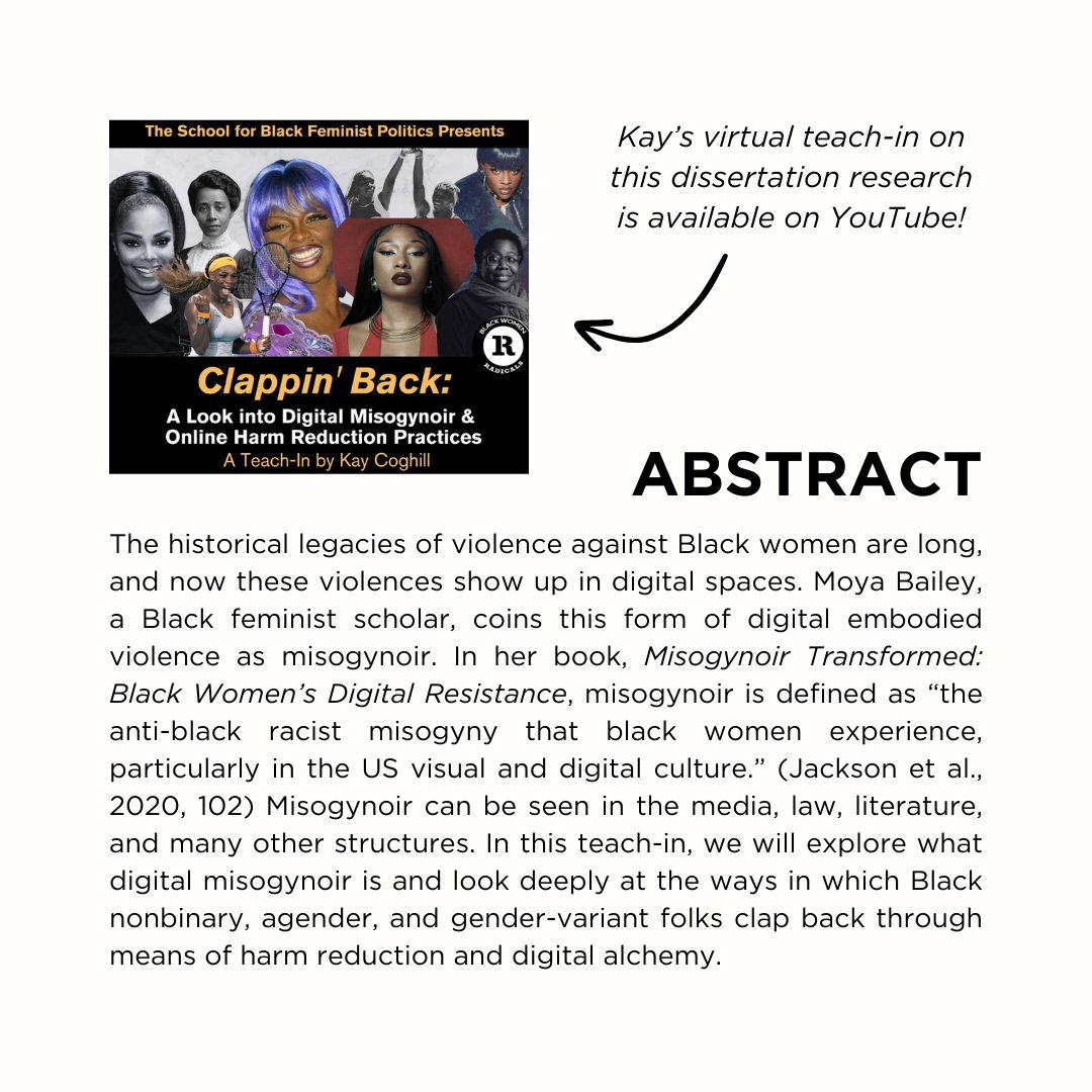 🌟PROJECT SPOTLIGHT 🌟
Check out this virtual teach-in on digital misogynoir and online harm reduction practices led by Ka'Lyn Coghill! A recording of the teach-in and an article for Essence Girls United on this research are in the link in our bio.