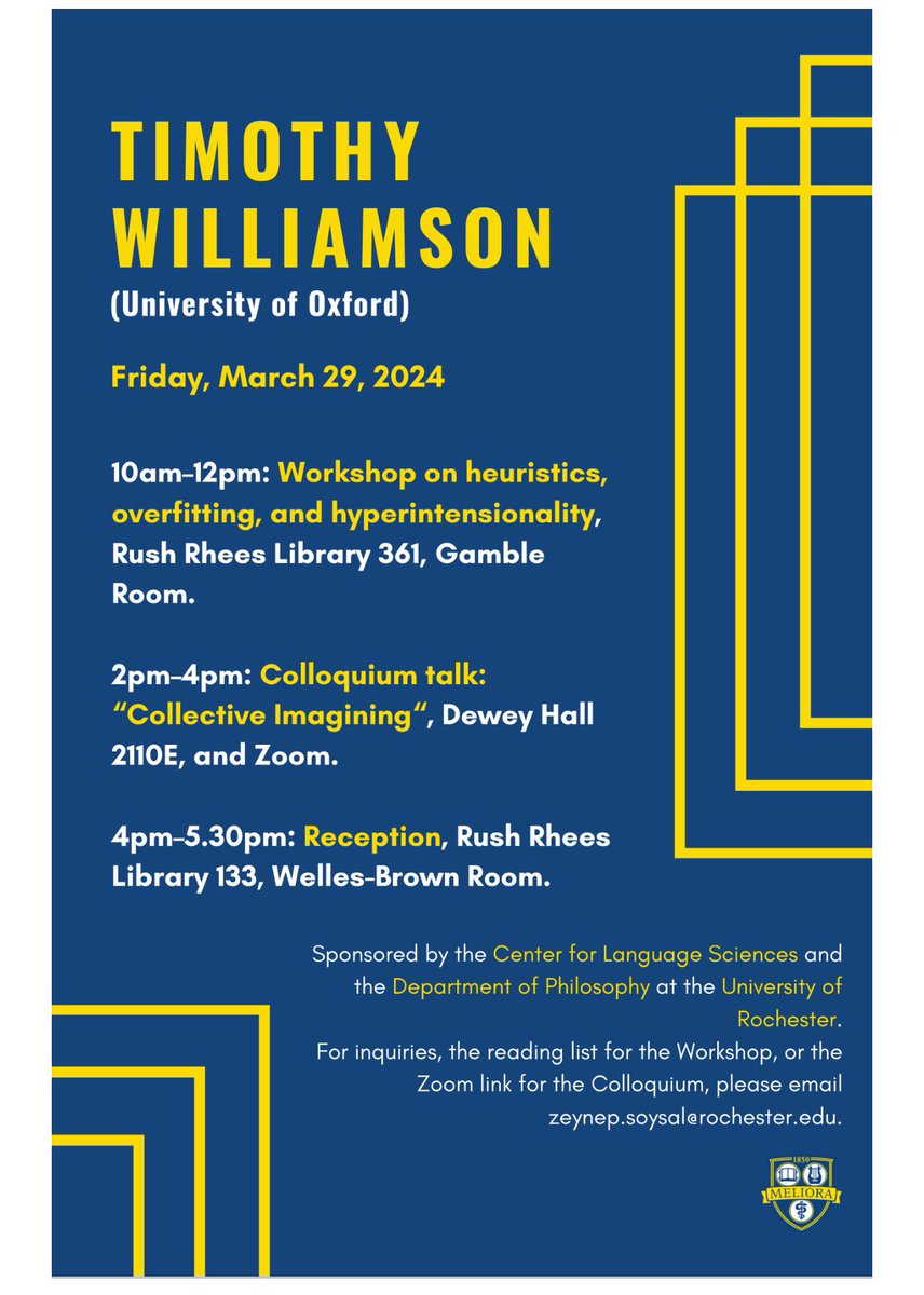 TWilliamson55's tweet photo. Workshop and colloquium with T Williamson in Rochester NY on Friday: https://t.co/kFIM31jAws