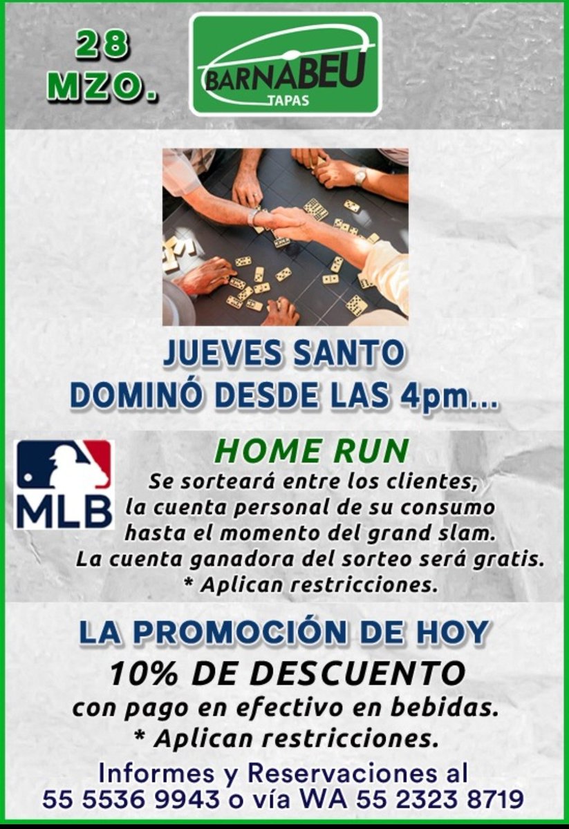 BarnabeuTapas's tweet photo. Comunicado a nuestros clientes y amigos para este fin de semana. Comida, bebida, domino, beisbol y fútbol, dijéramos, hay bufette. https://t.co/qtnfuGYfin