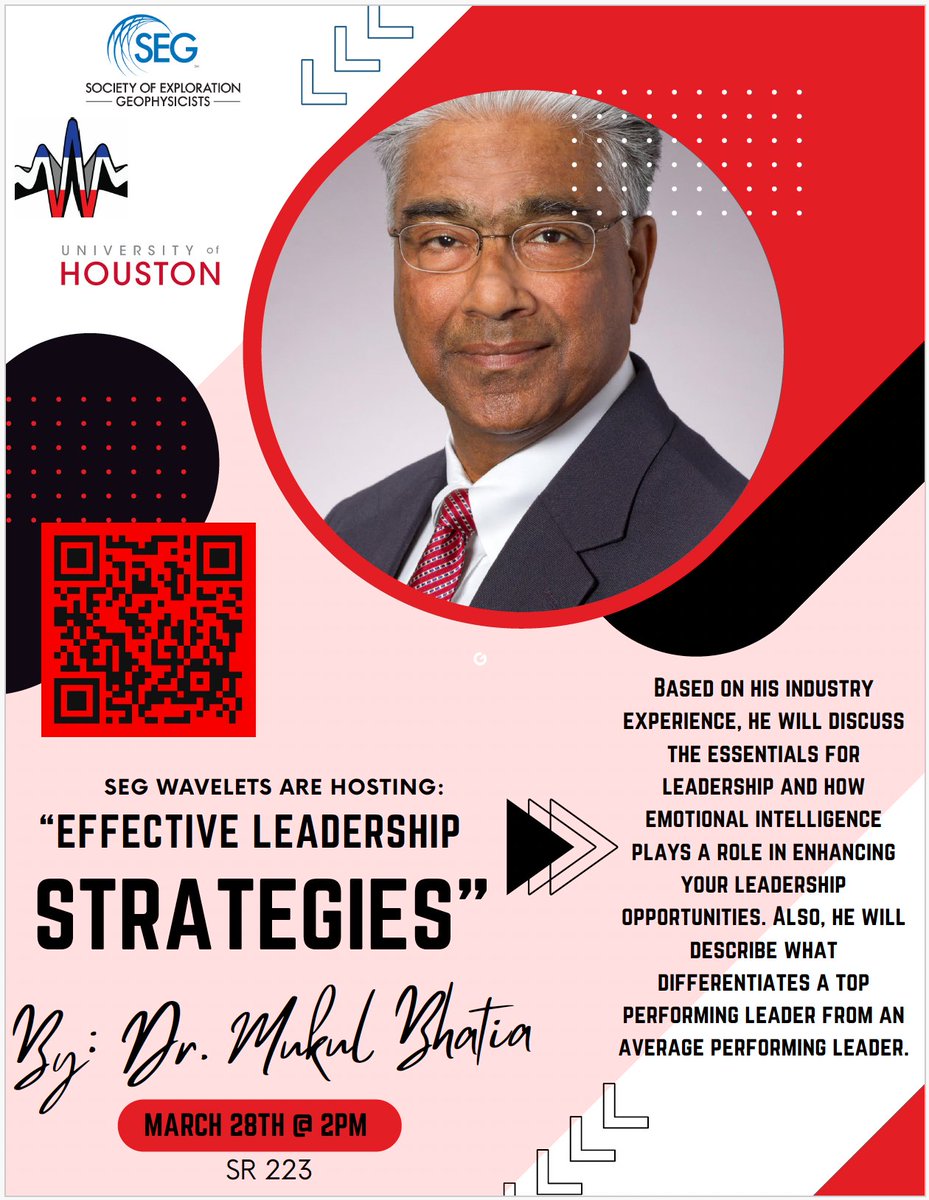 TOMORROW: The @seg_wavelets will host @UH_NSM professor Dr. Mukul Bhatia's 'Effective Leadership Strategies' talk at 2PM in SR 223, which will examine essential traits for high-performing leaders. Food will be served, so make sure you stop by! REGISTER: forms.gle/zc8RKUBd9H9Kw6…